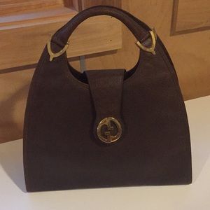 GUCCI RARE ✨ VINTAGE GG LoGo Stirrup equestrian hardware leather Handbag Purse